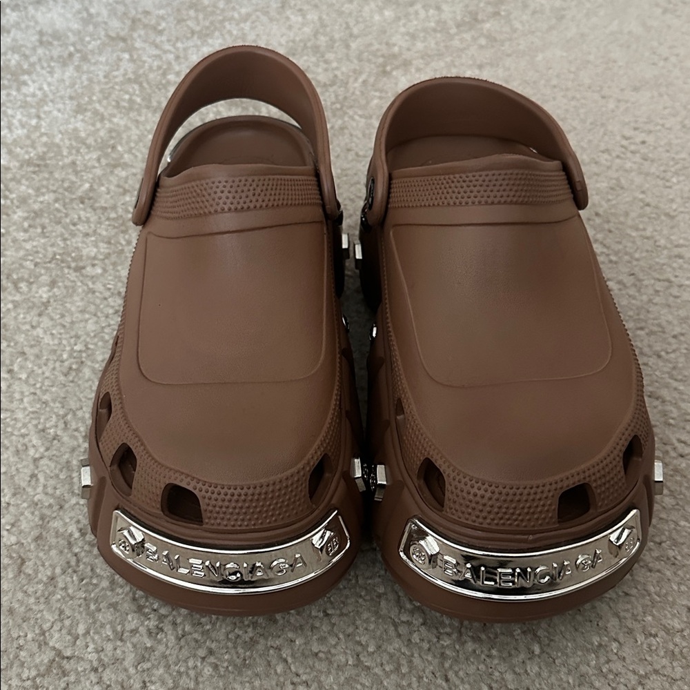 Brown Platform Clogs with Silver Accents - Picture 2 of 5